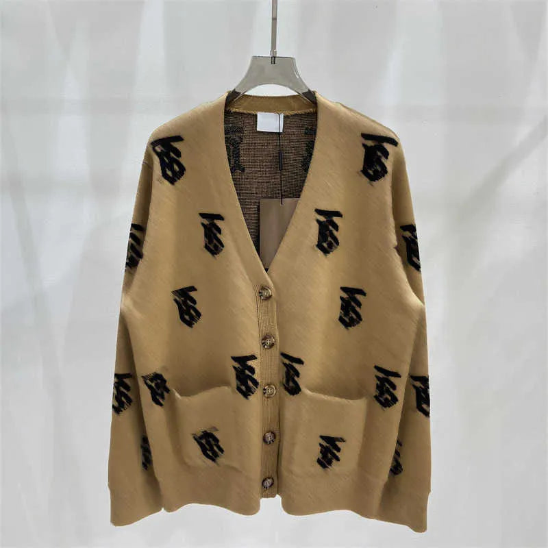 Fashionable Women Cardigan Sweaters Soft Cashmere Knit Tops Button Cardigans Design Green Striped Letter Decoration Fall Designer Personality Sweater