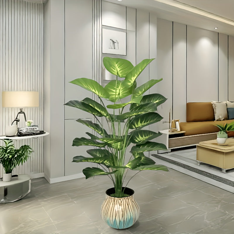 A Large Realistic Pothos Leaf Plant - 24 Large Leaves, Broad-leaved Plant Decoration, Green Wide-leaved Tropical Rainforest Decoration Tree, All-year-round Seasonal, Indoor and Outdoor Artificial Tree Potted Plants Perfectly Suitable for Weddings, Hotels,
