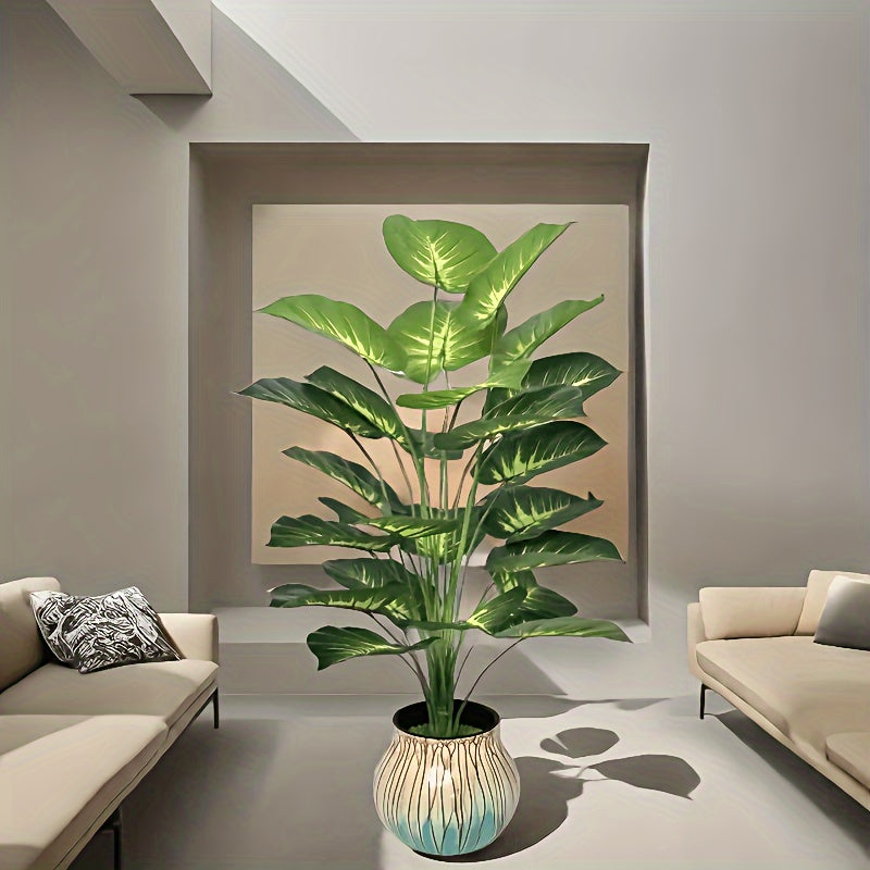 A Large Realistic Pothos Leaf Plant - 24 Large Leaves, Broad-leaved Plant Decoration, Green Wide-leaved Tropical Rainforest Decoration Tree, All-year-round Seasonal, Indoor and Outdoor Artificial Tree Potted Plants Perfectly Suitable for Weddings, Hotels,