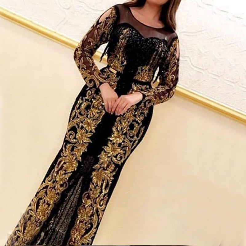 2025 spring New new Popular trade women's clothing independent station long-sleeved bronzing pendulum dress new