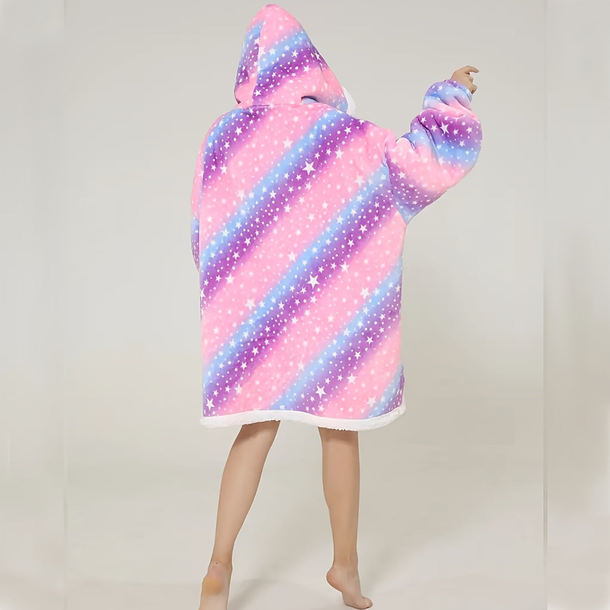 Cozy Rainbow Star Hooded Wearable Blanket With Sleeves - Ultra-Warm Sherpa Fleece Oversized Hoodie, Soft & Breathable, Perfect For Home And Outdoor Use, Ideal Gift For Men, Women, And Moms