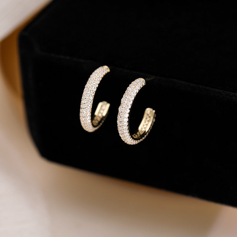 2025 Design sense Korean personality earrings temperament geometric zircon earrings 925 silver needle manufacturers wholesale ring earrings