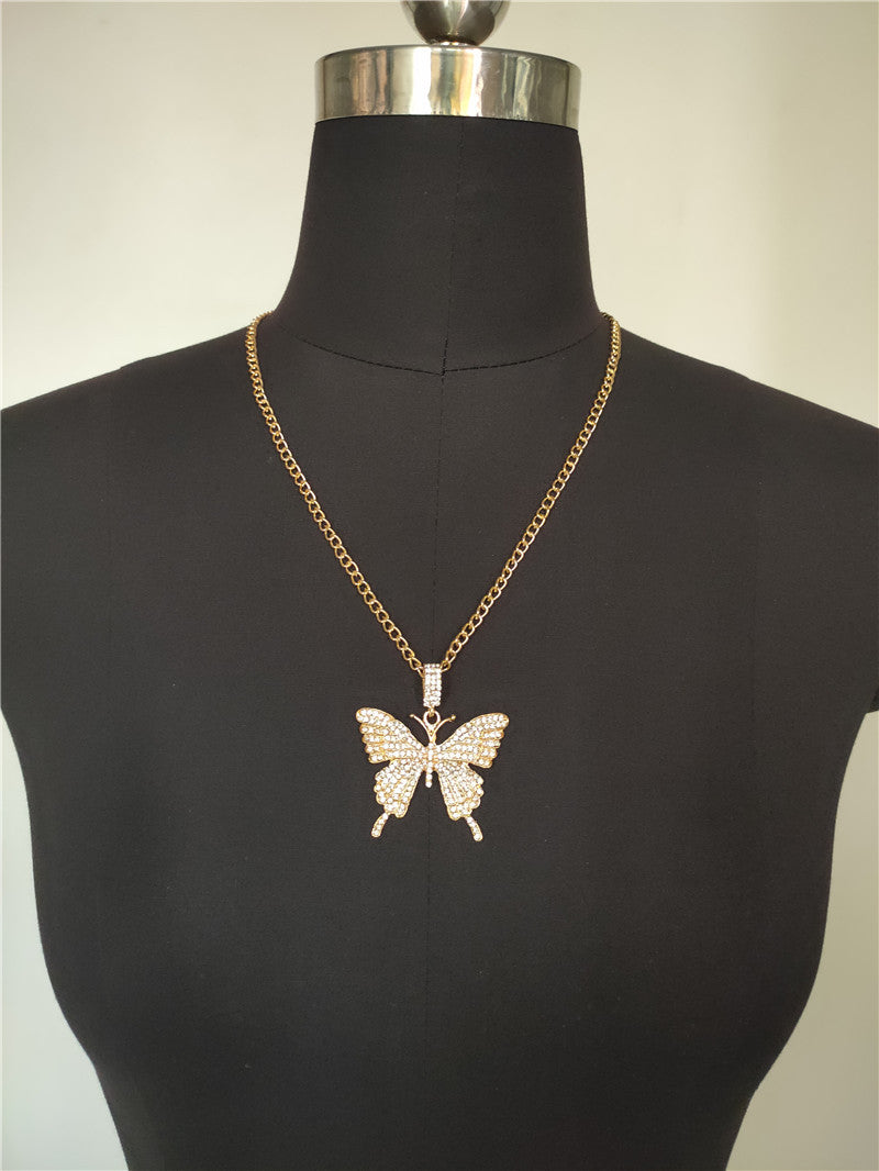 2025 Popular, 2020ins Popular trade New large diamond flash diamond bright diamond rhinestone butterfly pendant necklace fb1404