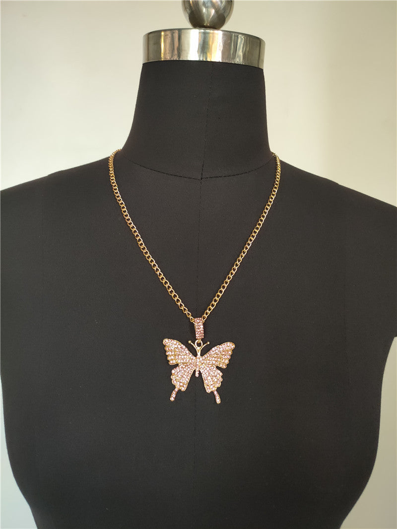 2025 Popular, 2020ins Popular trade New large diamond flash diamond bright diamond rhinestone butterfly pendant necklace fb1404