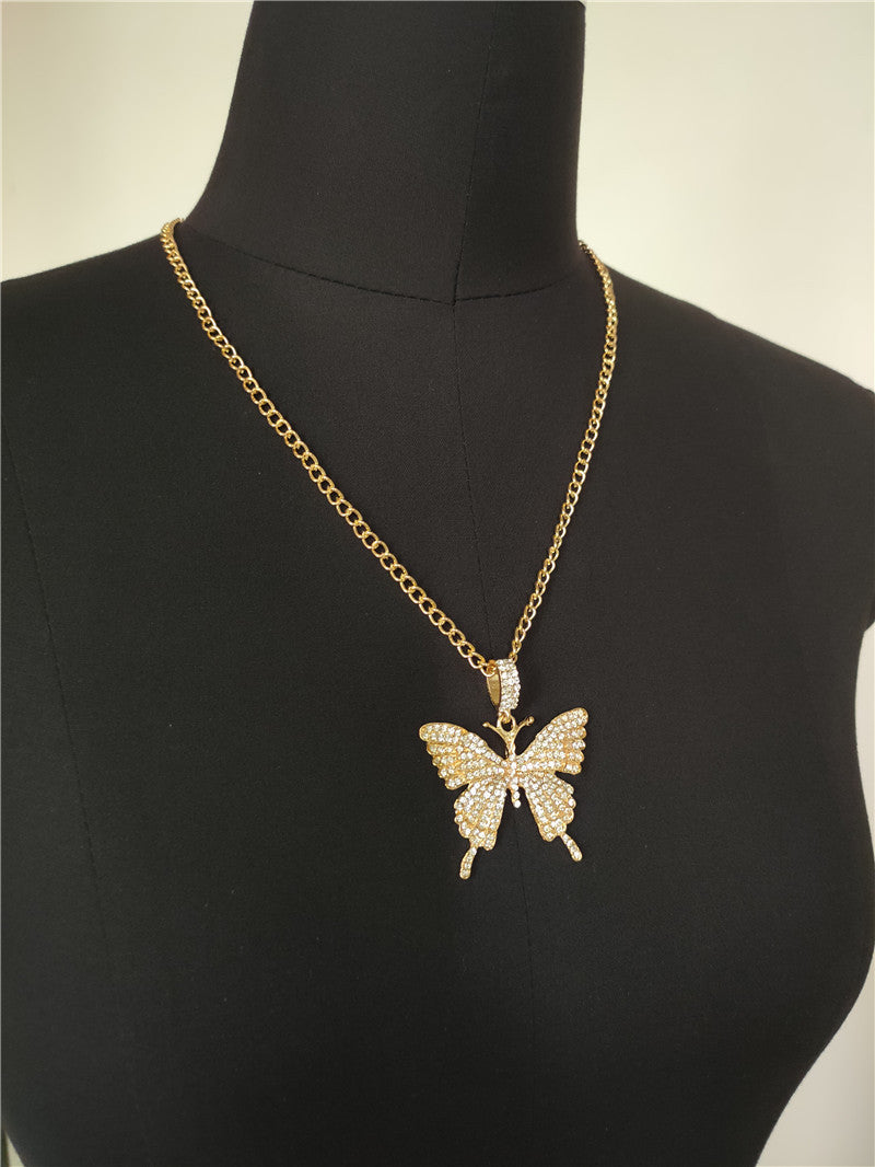 2025 Popular, 2020ins Popular trade New large diamond flash diamond bright diamond rhinestone butterfly pendant necklace fb1404