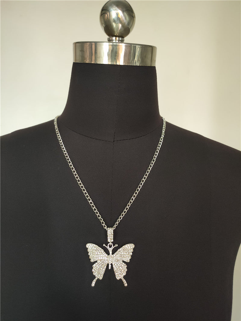 2025 Popular, 2020ins Popular trade New large diamond flash diamond bright diamond rhinestone butterfly pendant necklace fb1404