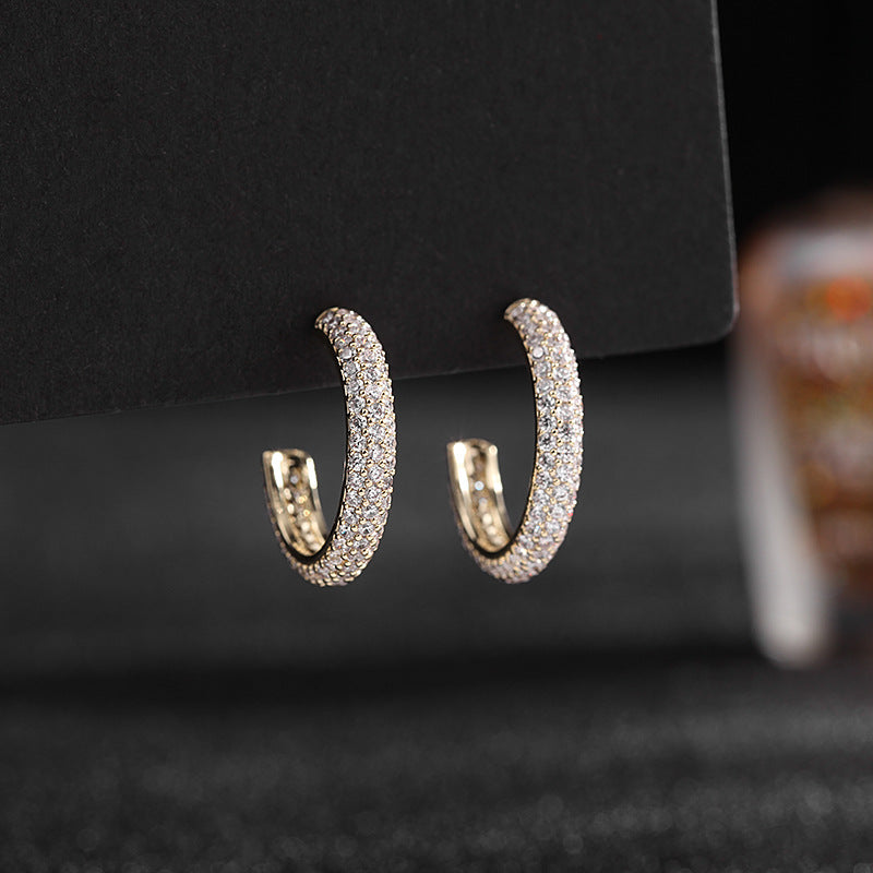 2025 Design sense Korean personality earrings temperament geometric zircon earrings 925 silver needle manufacturers wholesale ring earrings