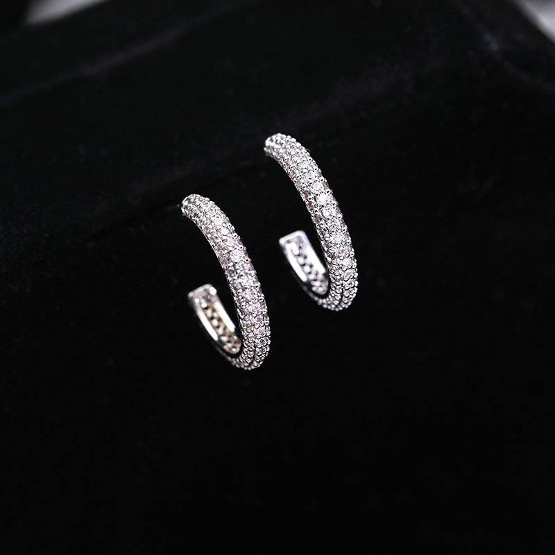 2025 Design sense Korean personality earrings temperament geometric zircon earrings 925 silver needle manufacturers wholesale ring earrings