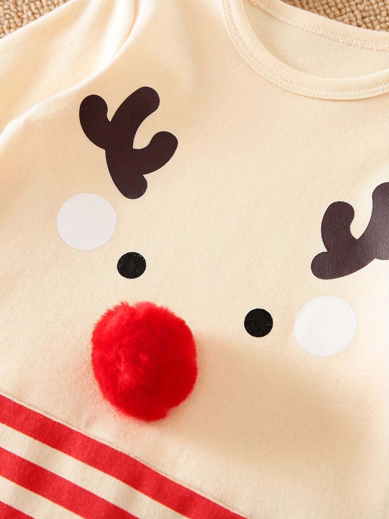 Super Striped Christmas Costume With 3D Nose, Infant Baby Boys And Girls Deer Pure Cotton Long Sleeve Romper, Newborn Casual Thermal Clothes, Suitable For Outdoor Wear