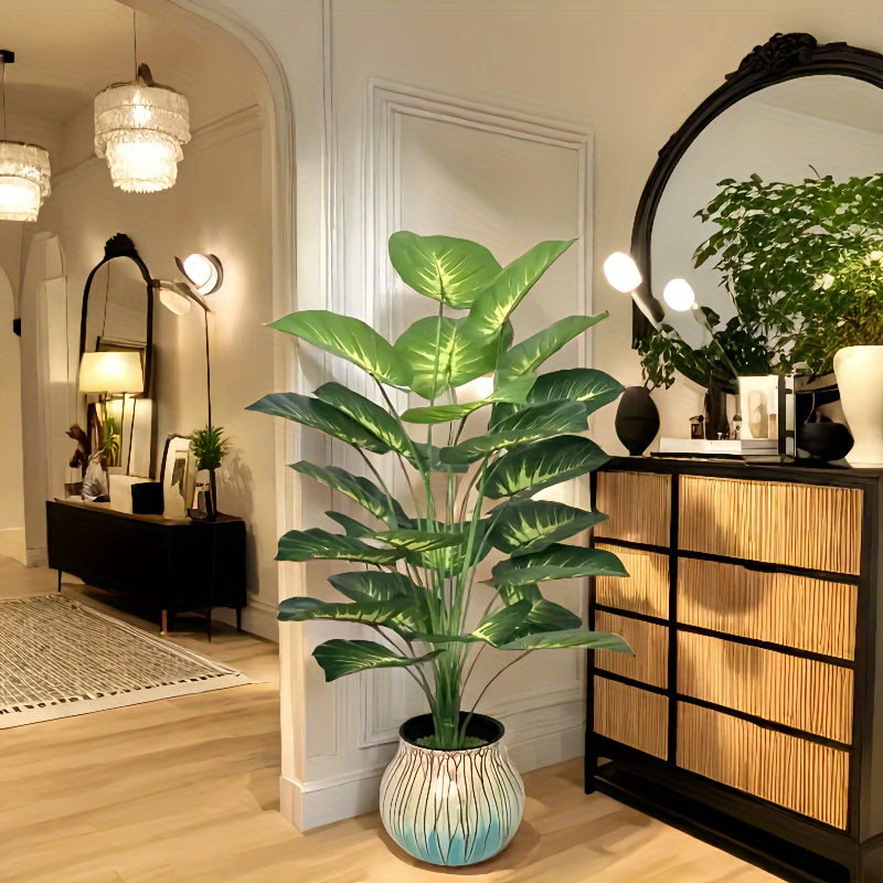 A Large Realistic Pothos Leaf Plant - 24 Large Leaves, Broad-leaved Plant Decoration, Green Wide-leaved Tropical Rainforest Decoration Tree, All-year-round Seasonal, Indoor and Outdoor Artificial Tree Potted Plants Perfectly Suitable for Weddings, Hotels,