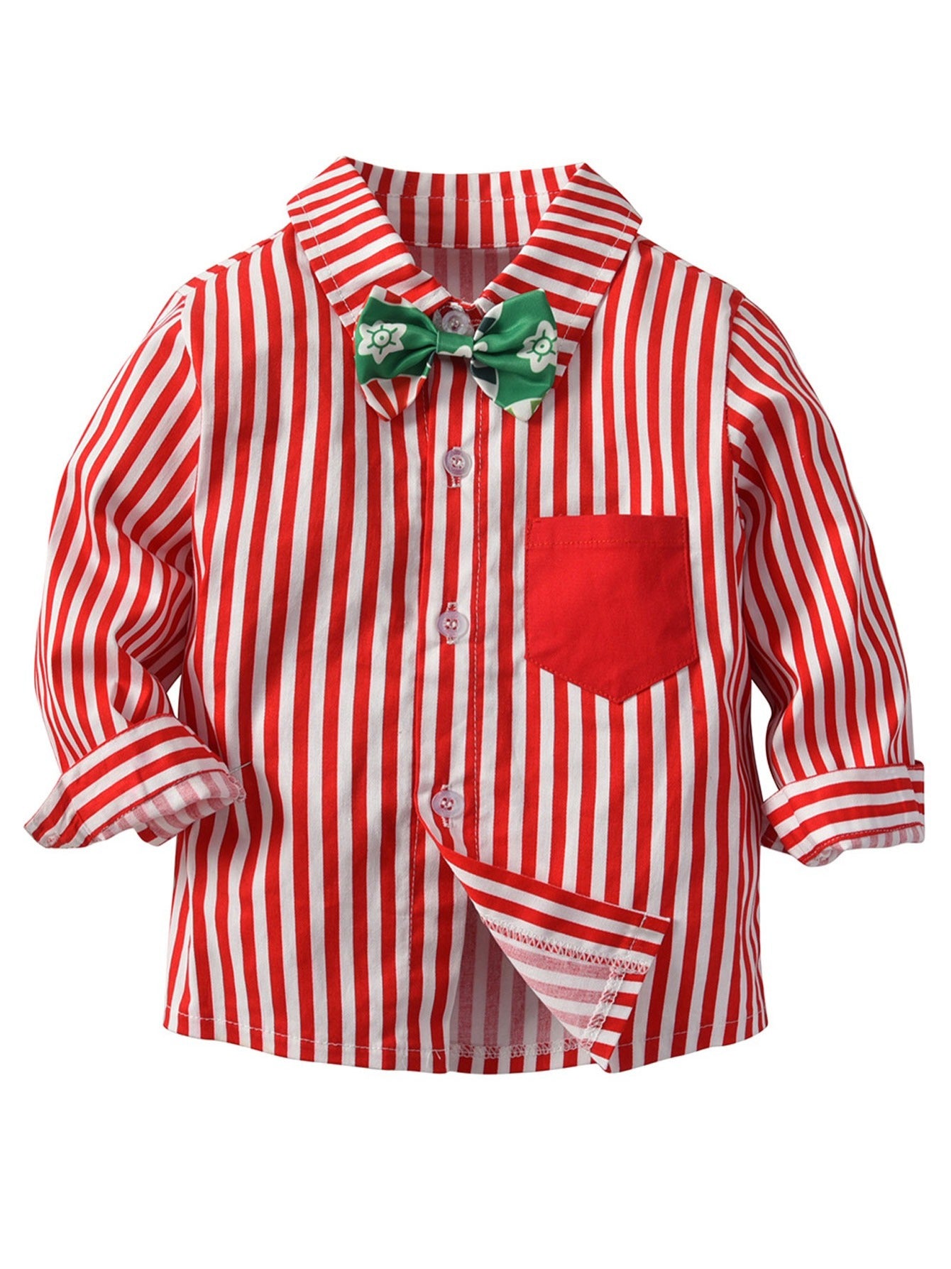 Boy's Christmas Striped Print Bow Tie Gentleman Overalls Set For Daily & Outdoor Wear