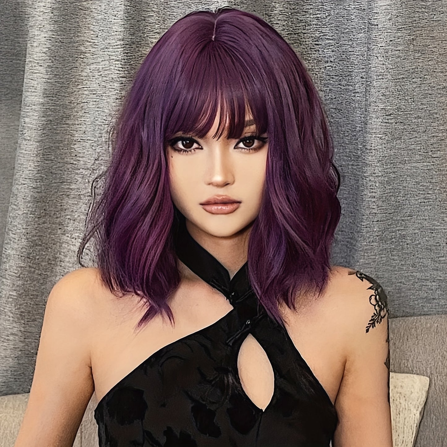 14 Inch Curly Wave Purple Short Wigs for Women - 150% Density, Rose Net Cap, Basics Style, Suitable for All - HAIRCUBE Brand