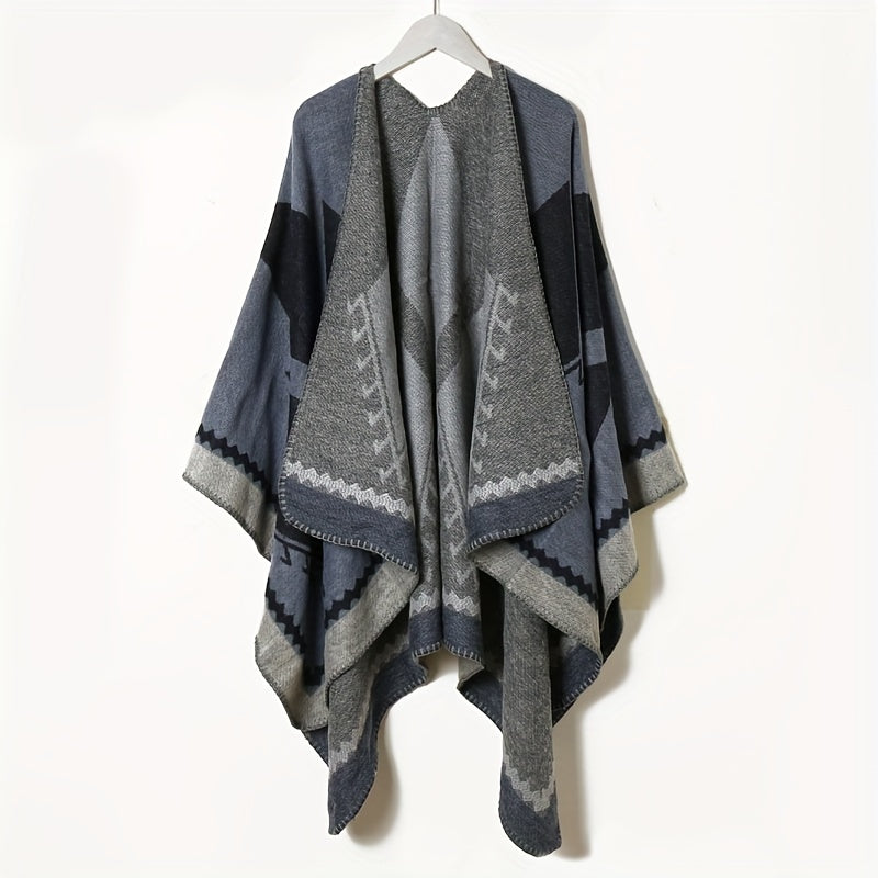 Cozy Oversized Plaid Print Blanket Shawl - Soft, Warm, Windproof, and Thick Cape with Classic Geometric Pattern for Outdoor Use - Perfect for Cold Weather, Camping, and Hiking