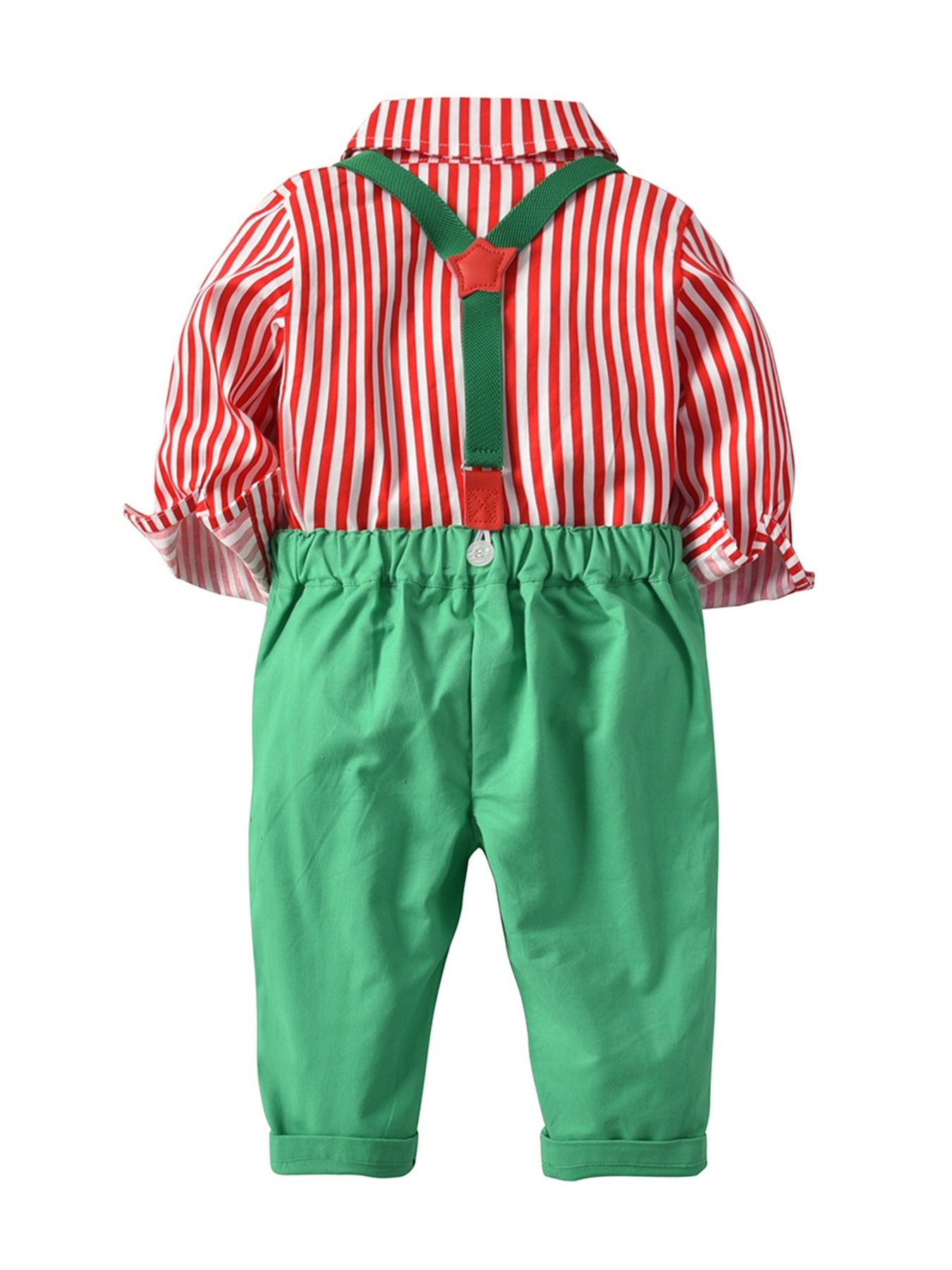 Boy's Christmas Striped Print Bow Tie Gentleman Overalls Set For Daily & Outdoor Wear