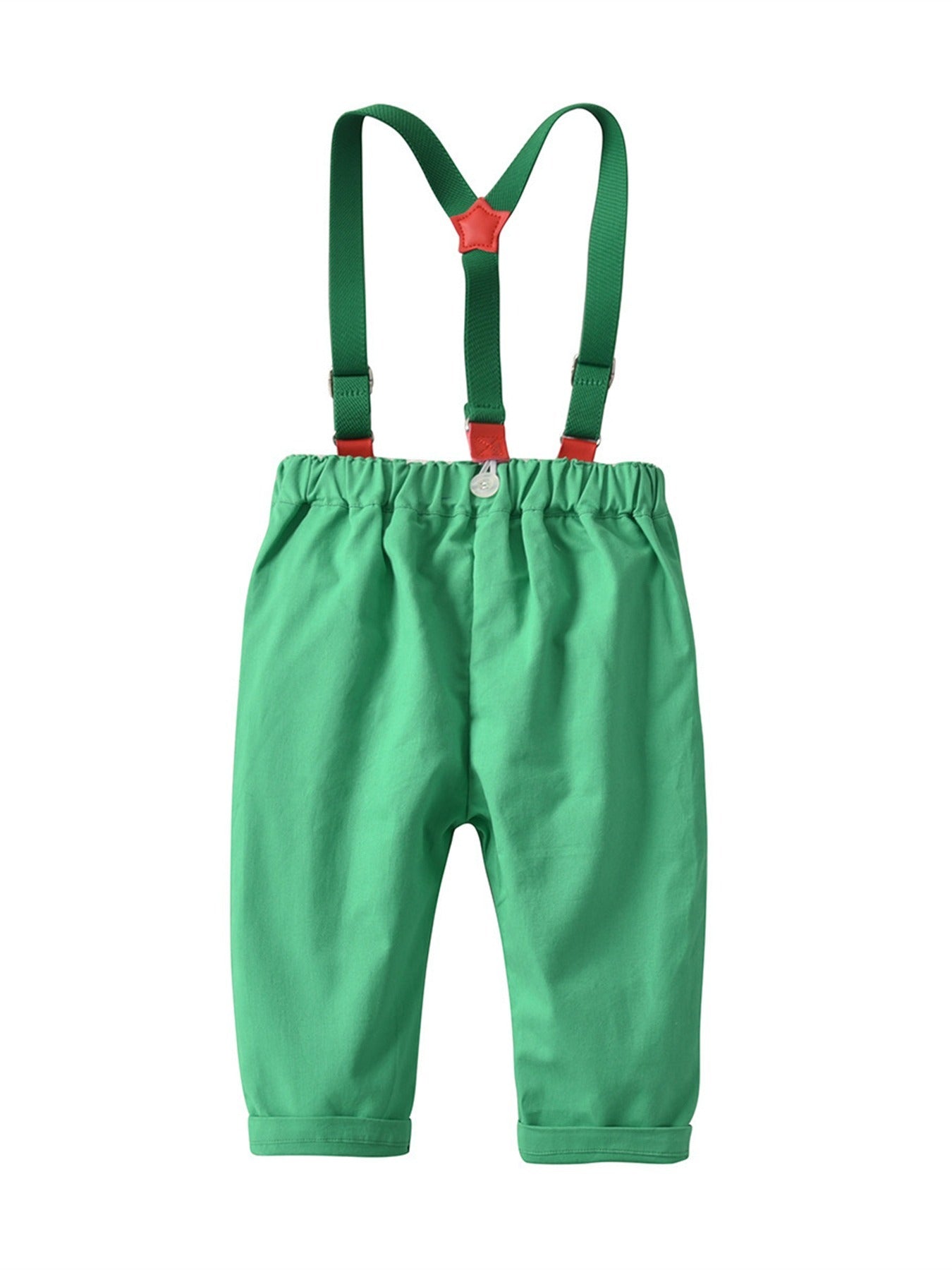 Boy's Christmas Striped Print Bow Tie Gentleman Overalls Set For Daily & Outdoor Wear