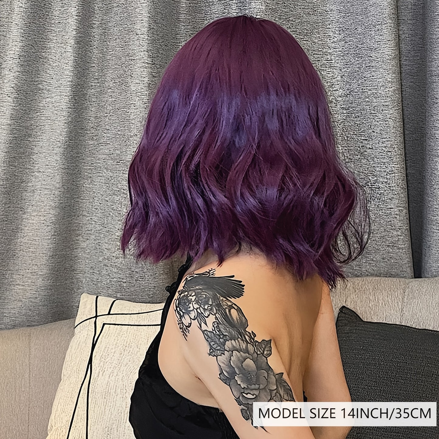 14 Inch Curly Wave Purple Short Wigs for Women - 150% Density, Rose Net Cap, Basics Style, Suitable for All - HAIRCUBE Brand
