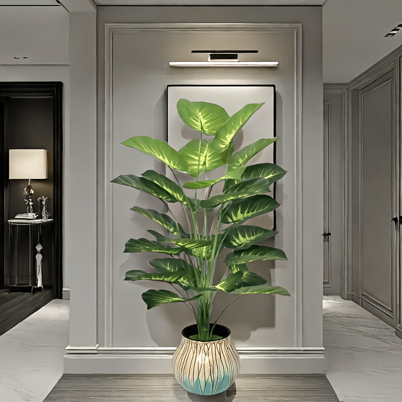 A Large Realistic Pothos Leaf Plant - 24 Large Leaves, Broad-leaved Plant Decoration, Green Wide-leaved Tropical Rainforest Decoration Tree, All-year-round Seasonal, Indoor and Outdoor Artificial Tree Potted Plants Perfectly Suitable for Weddings, Hotels,