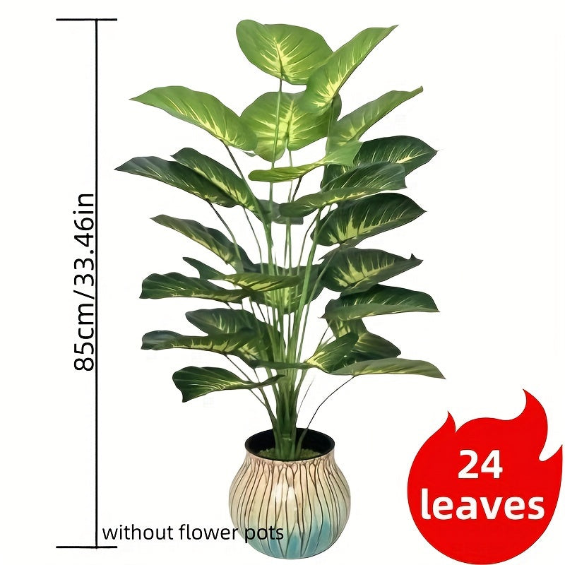 A Large Realistic Pothos Leaf Plant - 24 Large Leaves, Broad-leaved Plant Decoration, Green Wide-leaved Tropical Rainforest Decoration Tree, All-year-round Seasonal, Indoor and Outdoor Artificial Tree Potted Plants Perfectly Suitable for Weddings, Hotels,