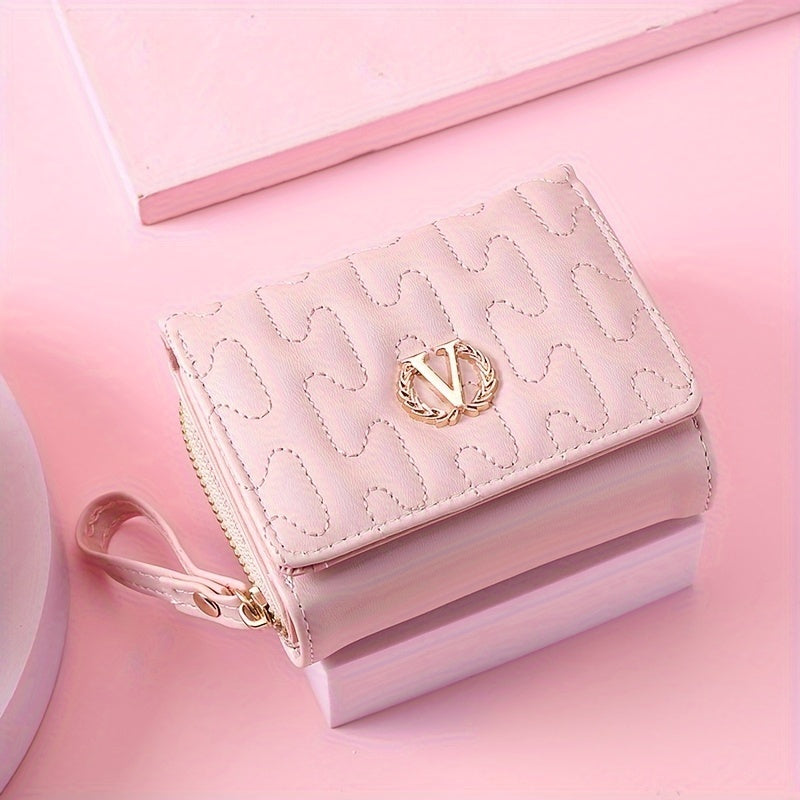 Letter "V" Wheat Decor Trifold Wallet, Fashion Embroidery PU Leather Coin Purse, Portable Card Case Small Pouch Wallet For Women