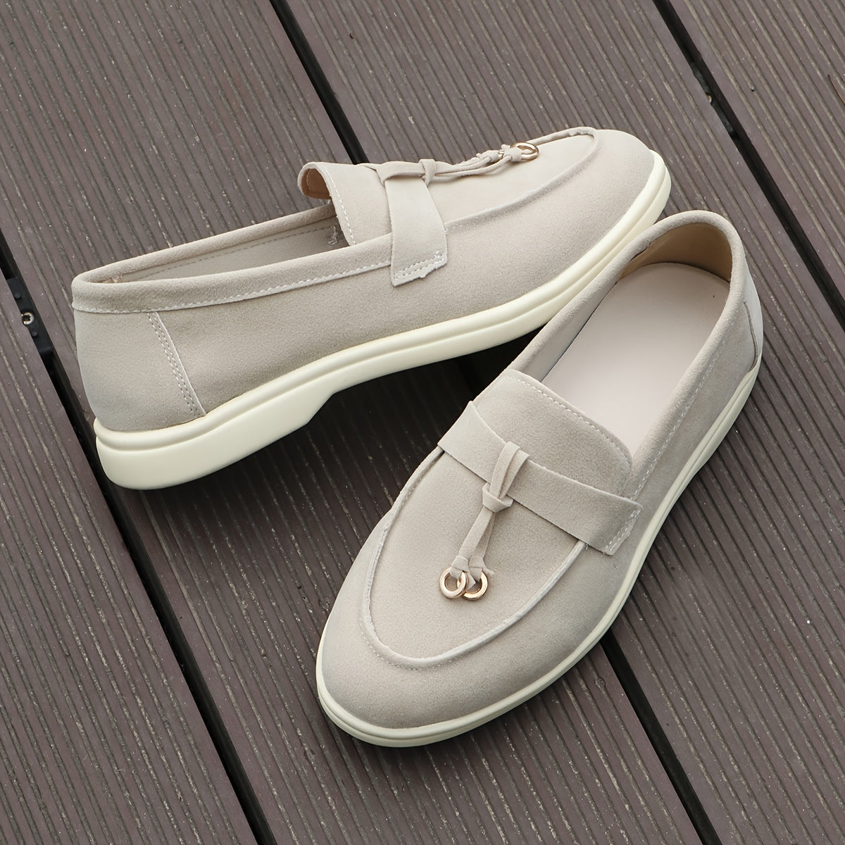 Women's Solid Color Flat Loafers, Casual Metallic Circle Decor Slip On Shoes, Women's Comfortable Shoes