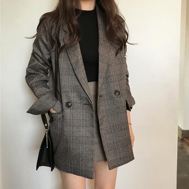 Plaid blazer women's spring and autumn new Korean version temperament small suit short casual small suit women's top