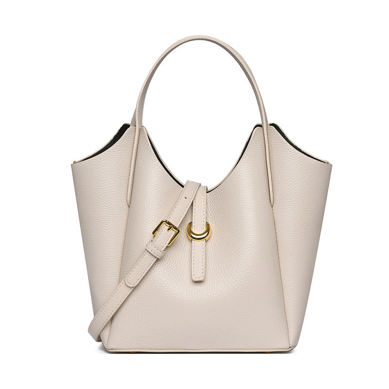 2025 Bucket bag New hot-selling women's bag high-end light luxury women's handbag lychee pattern leather commuter shoulder bag