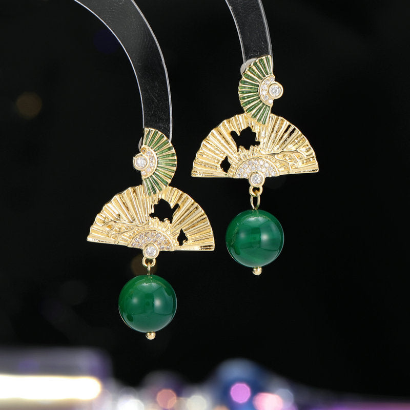 2025 Antique fan earrings wholesale high-end elegant temperament cheongsam Hanfu with retro Chinese style new Chinese earrings