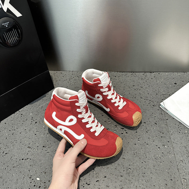 2025 spring height increase retro Forrest Gump shoes women's waffle shoes board shoes color matching German training shoes high-top sports and leisure shoes
