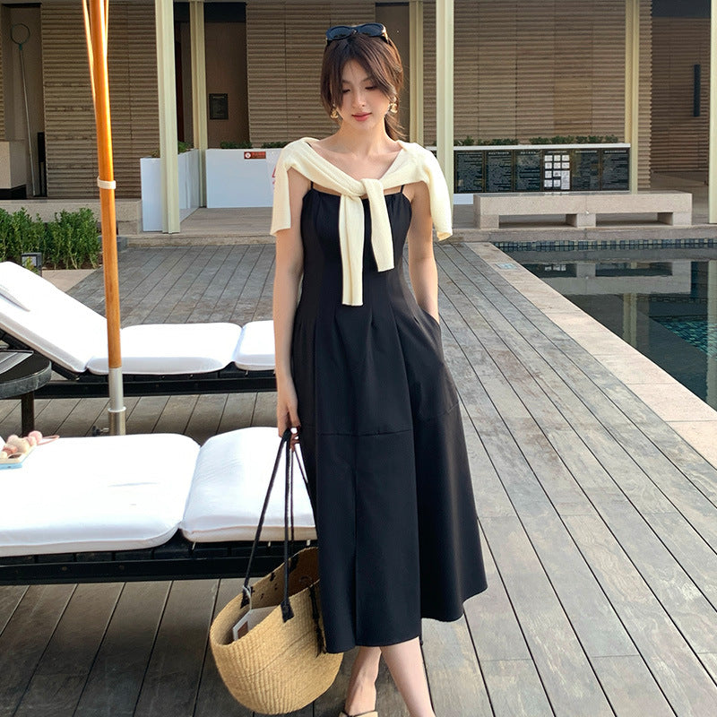 2025 spring and summer new high waist temperament elegant suspender dress high-end long dress children 88160