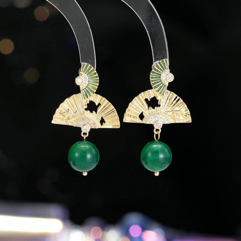 2025 Antique fan earrings wholesale high-end elegant temperament cheongsam Hanfu with retro Chinese style new Chinese earrings
