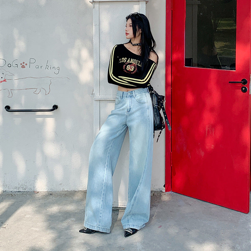 2025 Vintage Lyocell Tencel wide-leg denim women's spring new loose drape high waist and thin floor pants