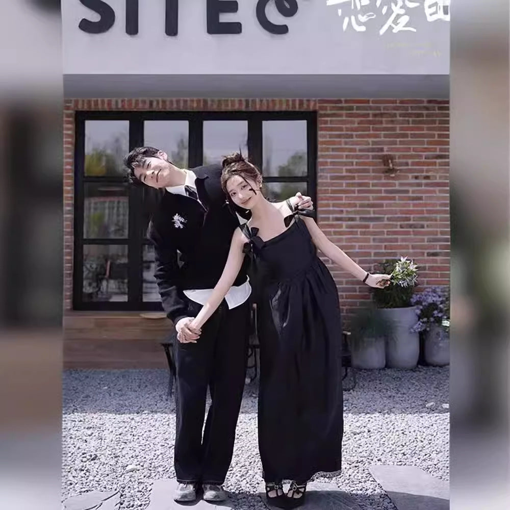 2025 New studio photo theme clothing simple bow small fresh black indoor suspender wedding dress