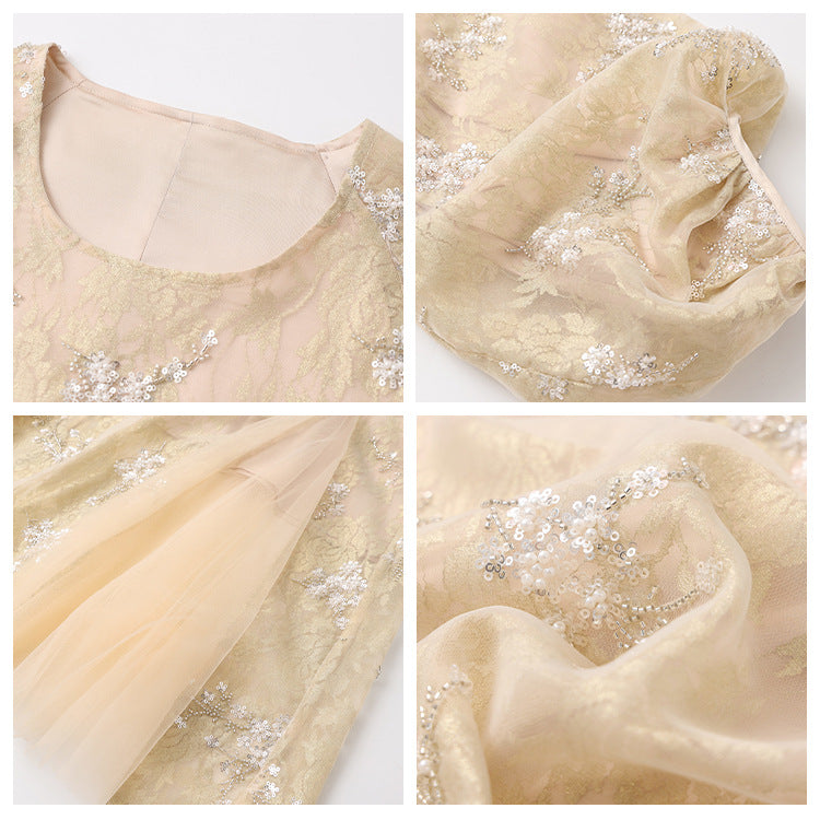 New Chinese style flower bead embroidered high-end dress light luxury design temperament long dress N2034