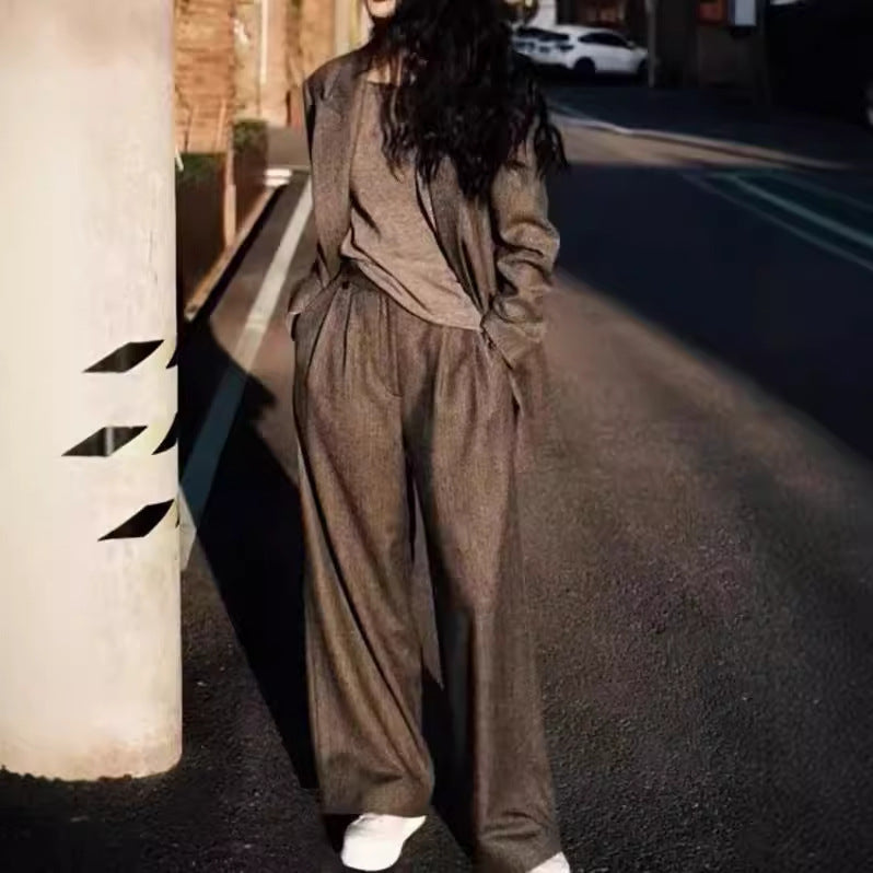 2025 popular autumn and winter new high-cold imperial sister high-end sense light and familiar Hong Kong style wide-leg pants fried street suit two-piece suit