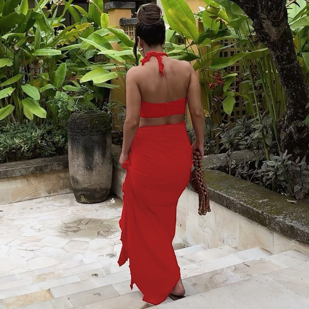 BENPAOLV 2025 popular summer new style New fashion sexy chest wrap irregular skirt two-piece suit women