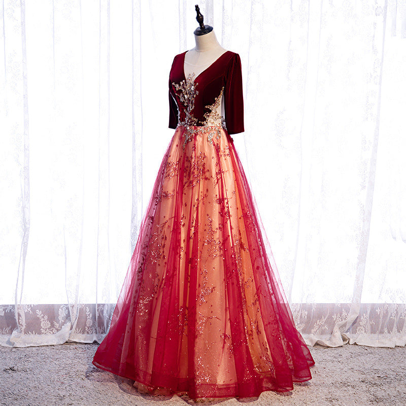 2025Hot trade evening dress women's new temperament host conductor long performance chorus dress art exam student dress