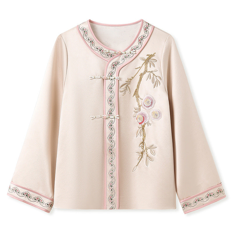 New Chinese style exquisite buckle heavy industry embroidery design sense acetic acid straight skirt jacket set female N1010