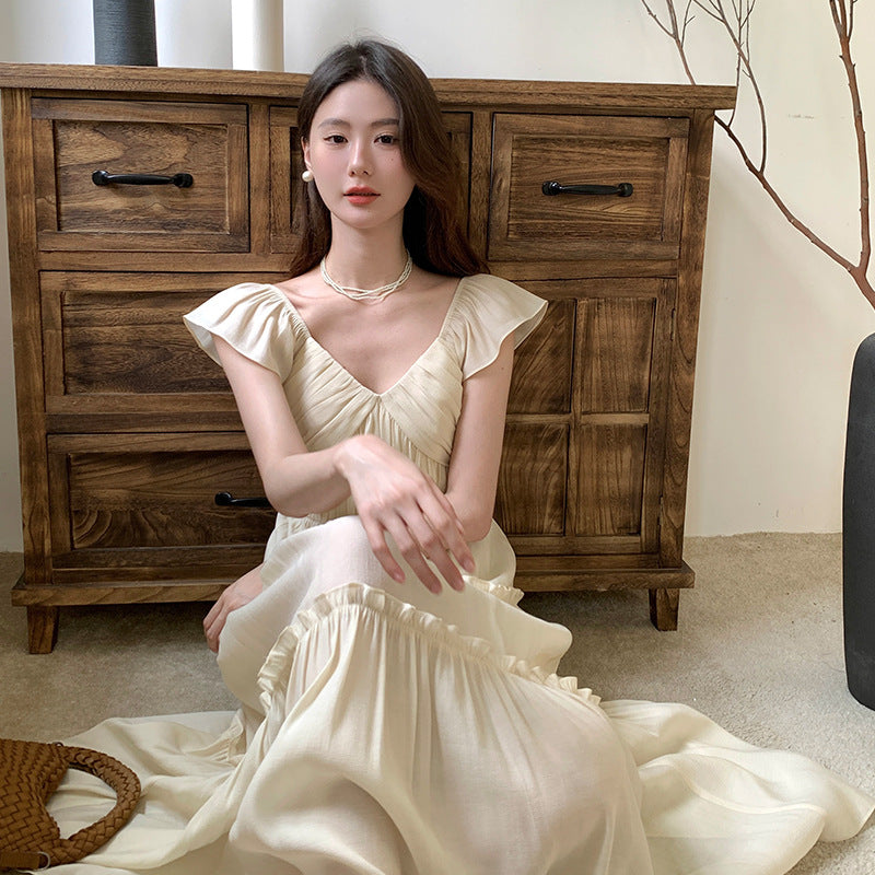 2025 Thirteen Lines Spring and Summer New Temperament Mesh Fairy High Waist Sleeveless Suspender Dress 8372