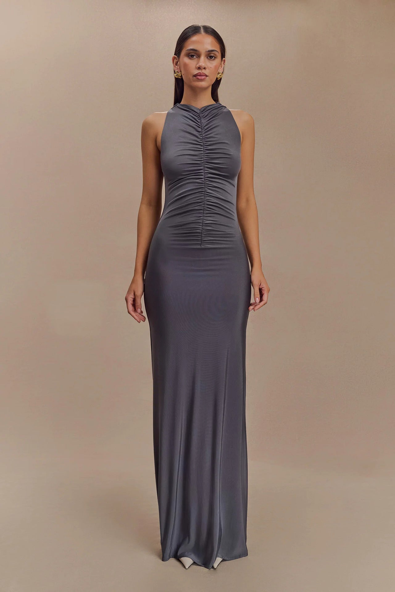 BENPAOLV 2025 Women's New style fashion autumn and winter new sleeveless pleated temperament solid color hip-wrapped long dress women