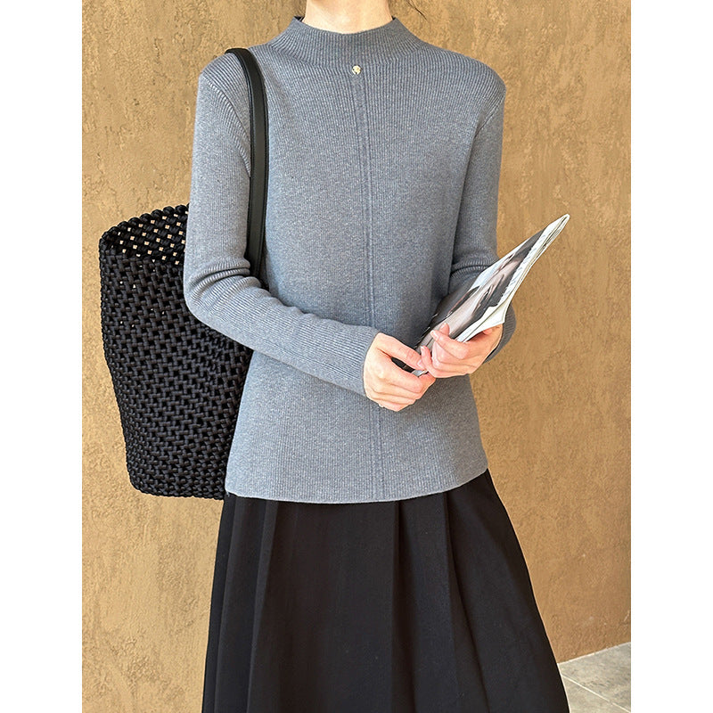2025 popular autumn and winter new Korean semi-turtleneck slim-fitting inner high-end bottoming sweater knitted sweater 8863-1