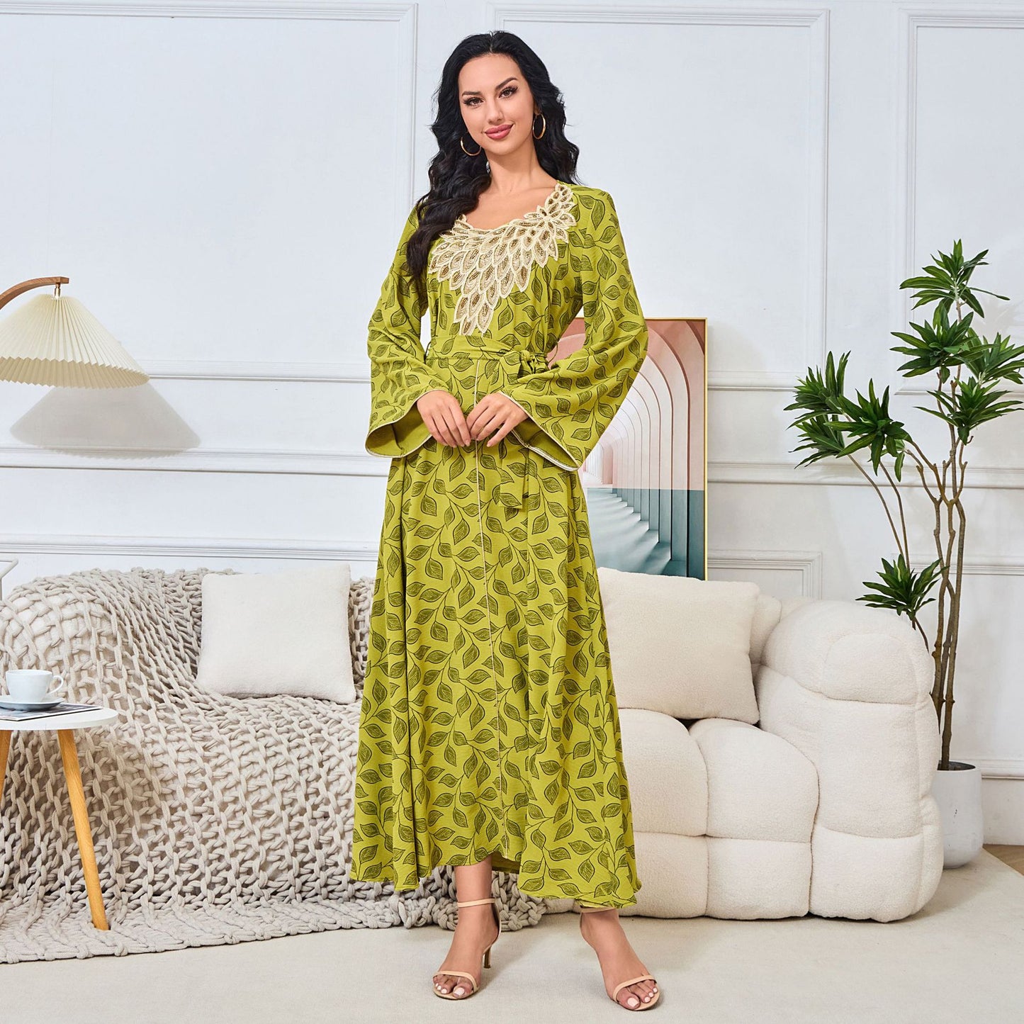 MT161 New high-end women's clothing popular new hot-selling printed long crew neck dress women