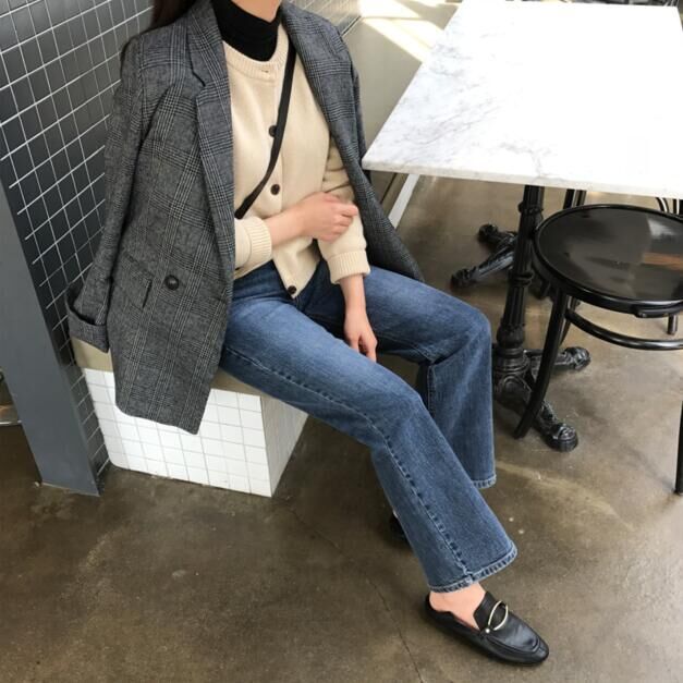 Plaid blazer women's spring and autumn new Korean version temperament small suit short casual small suit women's top