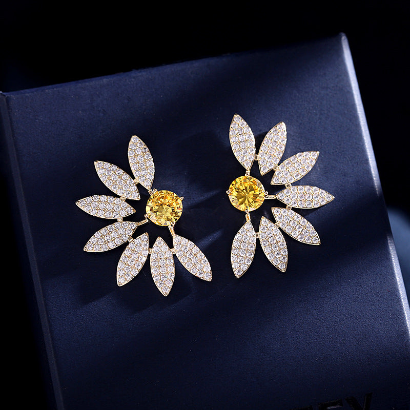 2025 new earrings slightly inlaid with colored zircon retro Hong Kong style 925 silver needle earrings women's flower stud earrings