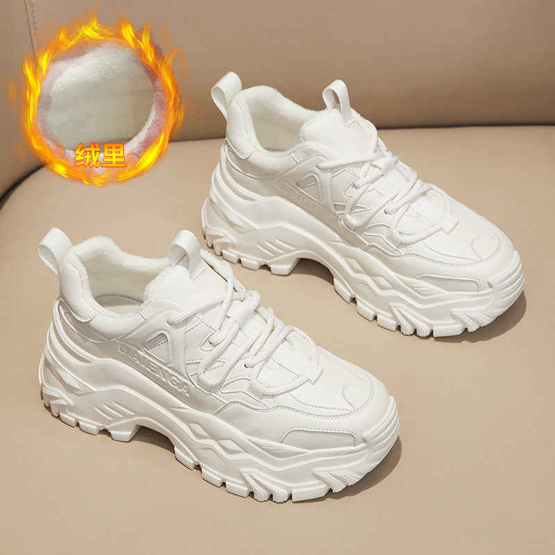 2025 Daddy shoes women's shoes ins tide 2021 popular autumn and winter new thick-soled leather velvet sports and leisure shoes women