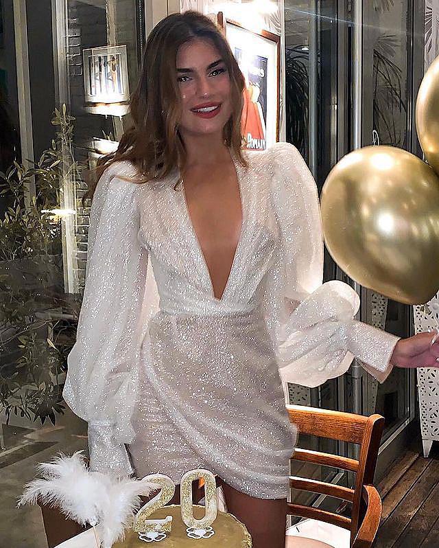 2025 new New Popular trade women's clothing independent station ebay sexy shiny V-neck dress hip-wrapped evening dress