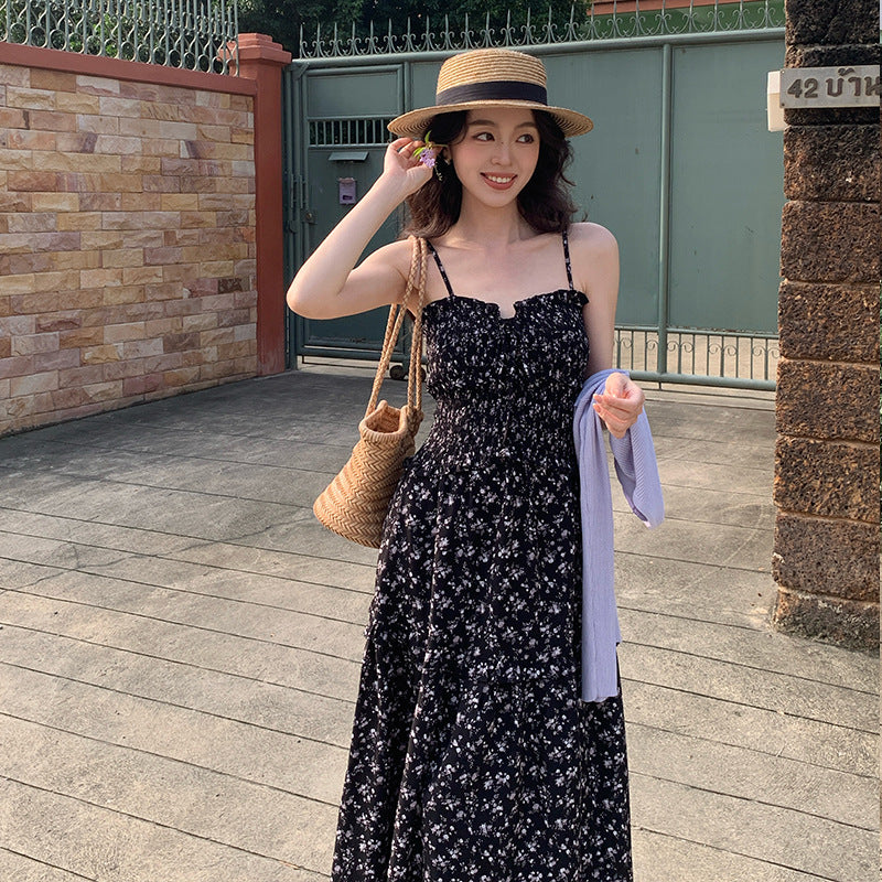 2025 Thirteen Lines Spring New Temperament Printing Pure Desire High Waist Suspender Dress Women 88163