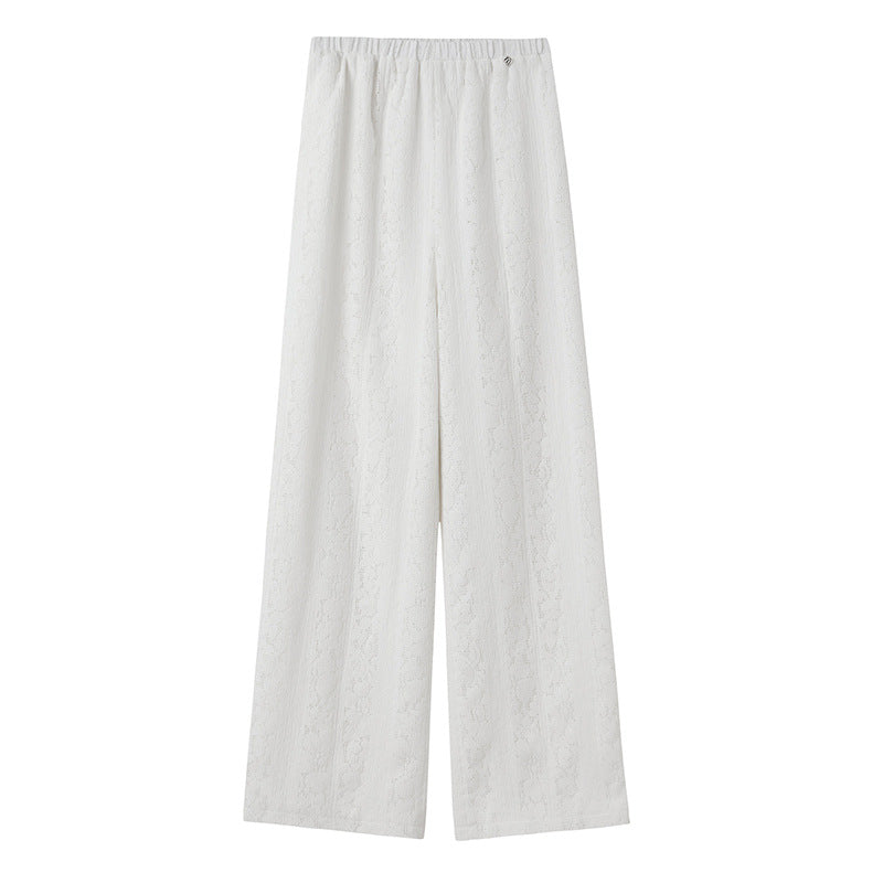 2025 spring new high-end light luxury design sense retro white high-waisted and thin wide-leg casual pants women's N2017