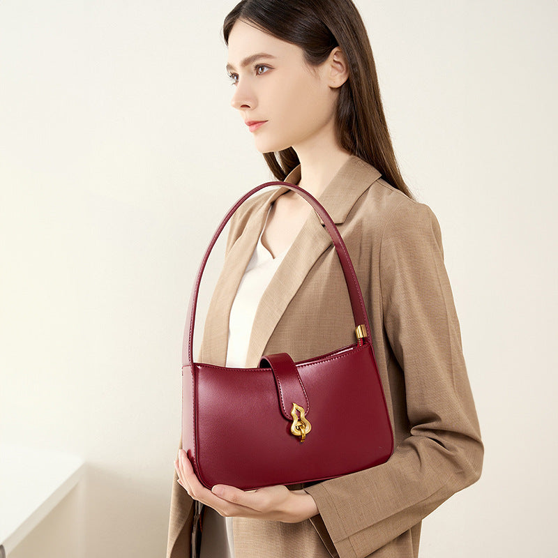 2025 New leather women's bag niche bridal bag young red high-end textured underarm bag women's daily shoulder bag