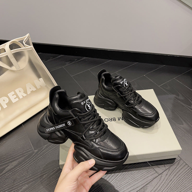 2025 Trendy dad shoes women's 2022 early autumn new Popularan station leather thick-soled versatile small feet color matching casual shoes