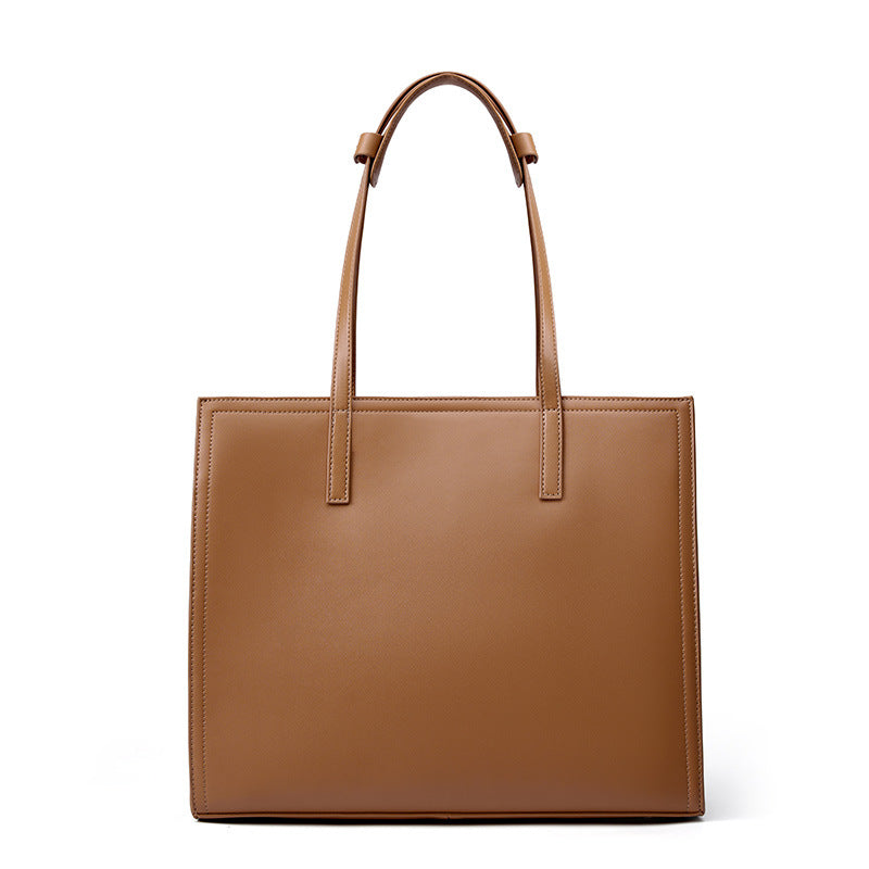 2025 Leather large-capacity tote bag, black cowhide commuter big bag, new briefcase, computer bag